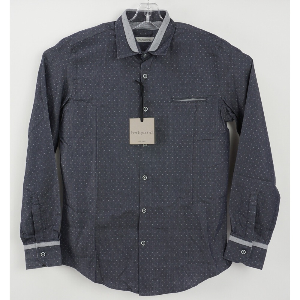 New background Italy Men's Medium Blue Micro Fantasia Jacquard Button‎ Up Shirt